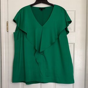 Lane Bryant Emerald Ruffle V-Neck Blouse